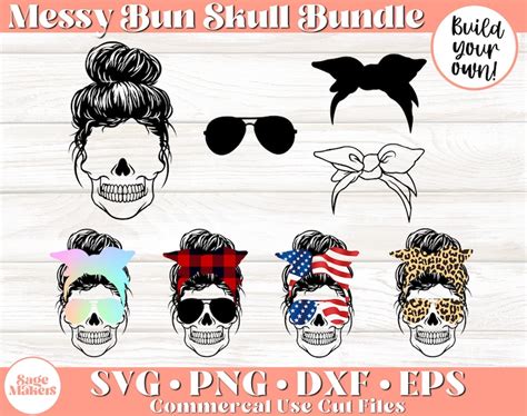 Messy Bun Skull Svg Bundle Skull Svg Files For Cricut Etsy