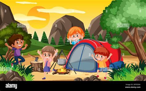 Kids Camping Cartoon