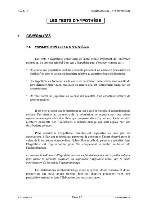 Tests Notes de cours TDES LES TESTS DHYPOTHÈSE 1 GÉNÉRALITÉS 1