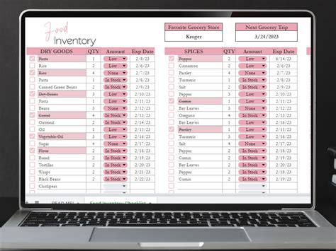 Food Inventory Template Food Tracker Spreadsheet List - Etsy