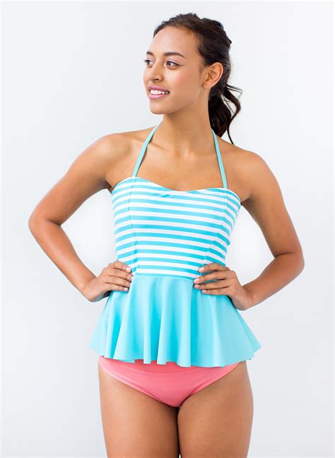 Peplum Pool Stripe Tankini Top Striped Tankini Tankini Cute Swimsuits