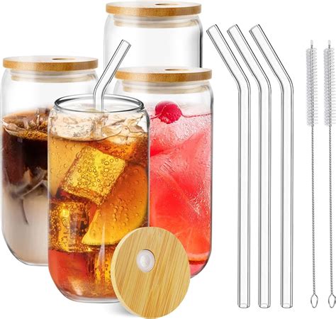 4 Bubble Tea Becher Glas Mit Strohhalm Deckel 500ml Mehrweg Tumbler