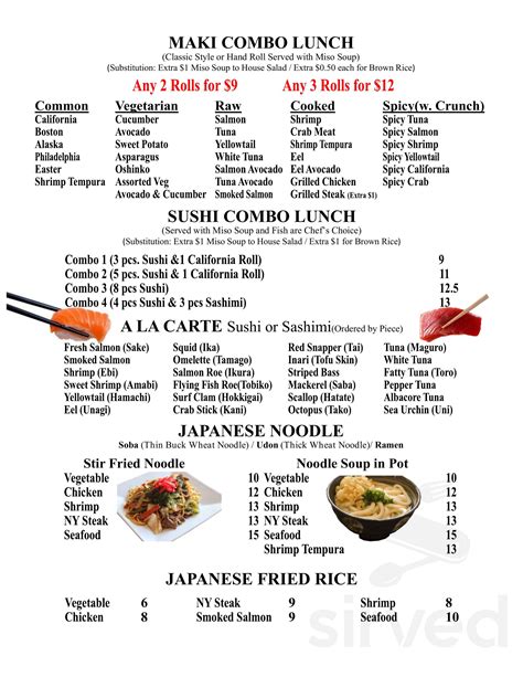 Fuji Grill Niagara Falls Menu In Niagara Falls New York Usa