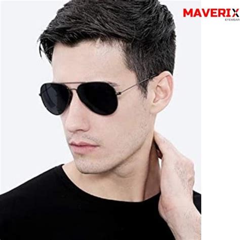 Aviator Style Black Sunglasses Medium - Polarized Lenses - UV ...