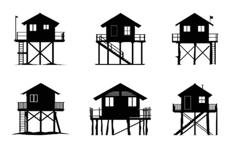 Beach Hut Silhouette Vector Set Beach House Black Clip Art Bundle