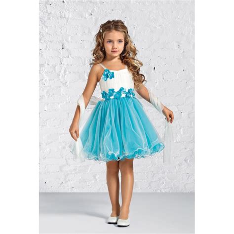 Robe enfant de cérémonie ivoire et bleu turquoise