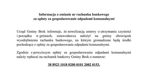 Informacja o zmianie numeru rachunku bankowego za opłaty za