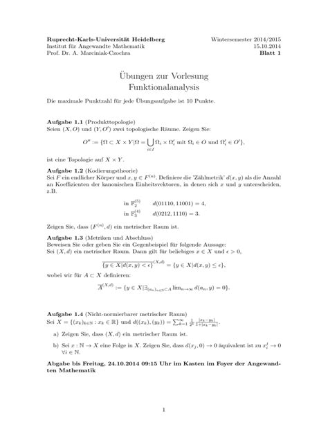 Ubungen Zur Vorlesung Funktionalanalysis