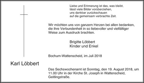 Traueranzeigen von Karl Löbbert Trauer in NRW de