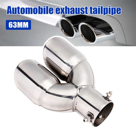 63mm Double Outlet Stainless Steel Chrome Car Muffler Exhaust Pipe Tip