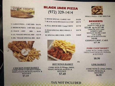 Blackjack Pizza Menu