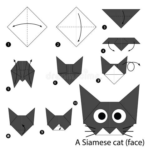 Step By Step Instructions How To Make Origami A Cat Stock Vector Illustration Of Geometric