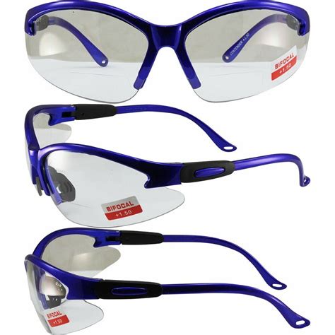 Global Vision Cougar Bifocal Safety Glasses Blue Frame Clear 15x Magnification For Sale Online