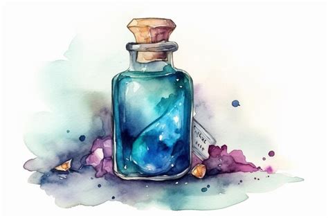 Premium Photo Watercolor Magical Bottle With Potion Isolated On White