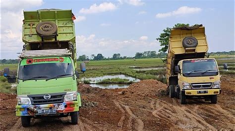 Mobil Dump Truk Canter HDX Vs Hino Dutro Jomplang Muatan Tanah Timbunan