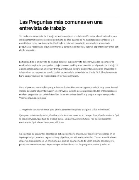 DOCX Las Preguntas más comunes en una entrevista de trabajo