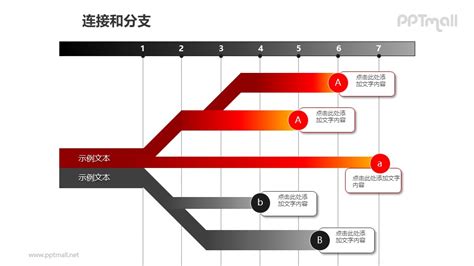 连接与分支——红灰5部分总分关系ppt模板素材 Pptmall