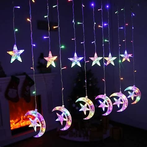 Rideau lumineux noel avec étoile lune 2m 138 led guirlande lumineuse