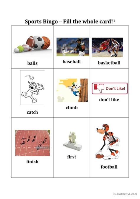 Sports Bingo Cards Français FLE fiches pedagogiques pdf doc