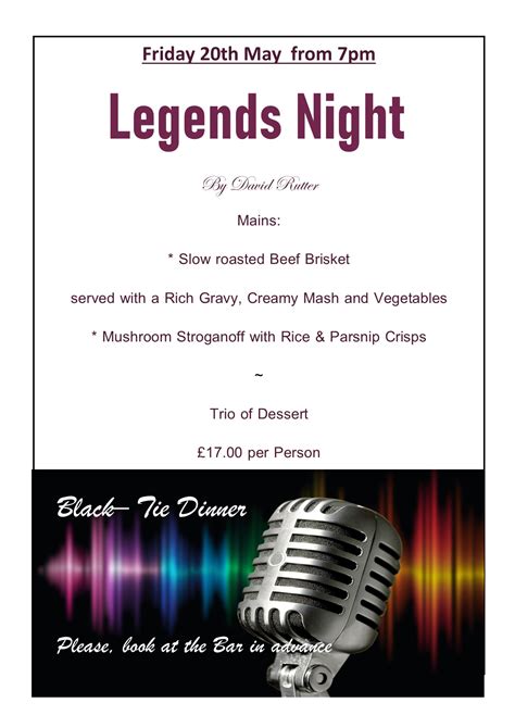 Legends Night Menu The Colchester Officers ClubThe Colchester