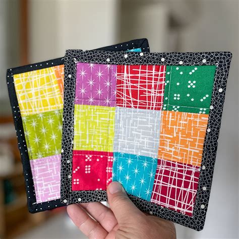 Quilted Patchwork Mug Rug Set Of Two Colorful Coffee Coasters Mug Mat