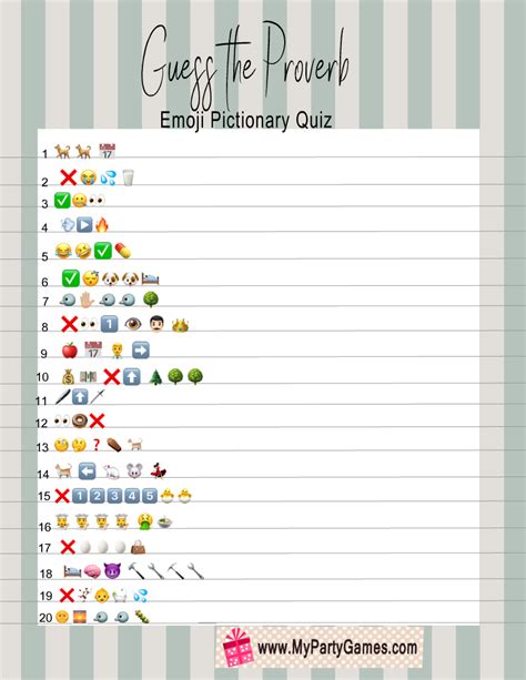 Free Printable Guess the Proverb Emoji Pictionary Quiz