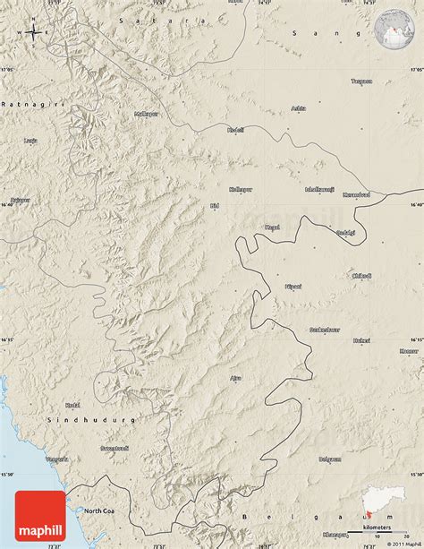 Shaded Relief Map of Kolhapur