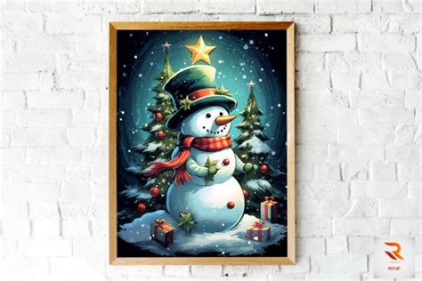 Cute Snowman In Santa Hat Wall Art Graphic By Ricco Art Creative Fabrica