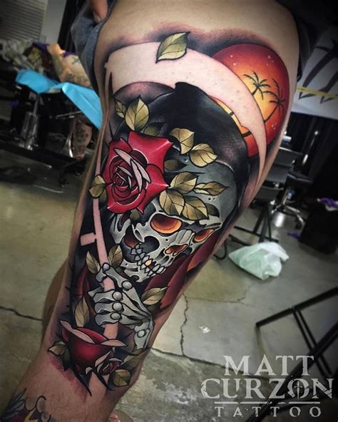 Rose Skeleton Tattoo On The Leg Done By Mattcurzon Otzi App