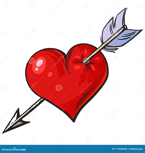 Cartoon Red Heart Pierced By An Arrow Vector Stock Vector