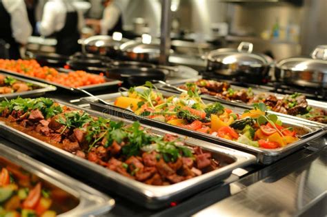 Assorted Buffet Spread With Diverse Dishes And Vibrant Vegetables In