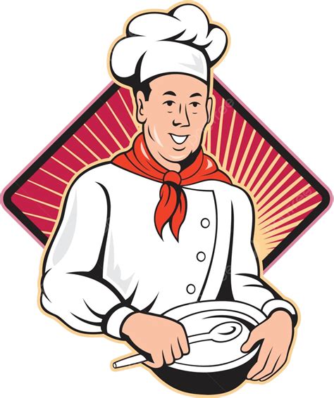 Chef Cook Baker Mixing Bowl Cartoon Retro Male Baker Vector Retro