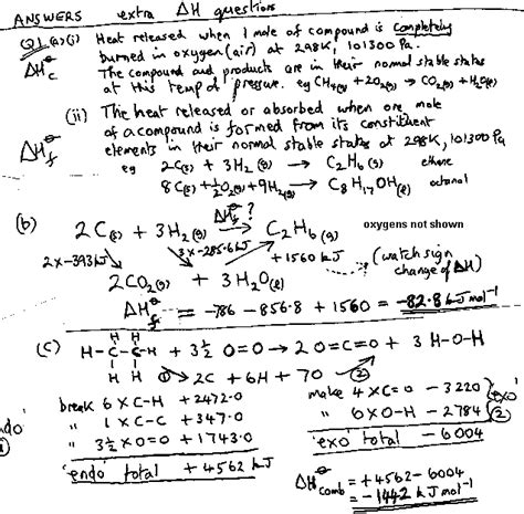 A Level Gce Worked Examples Of Enthalpy Calculations Answers Ks As A