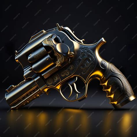 Premium Ai Image Golden Revolver With Futuristic Design On Dark