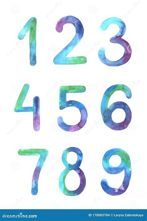 Hand Painted Watercolor Numbers Set Stock Photo Image Of Background