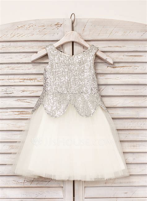 A Lineprincess Tea Length Flower Girl Dress Tullesequined