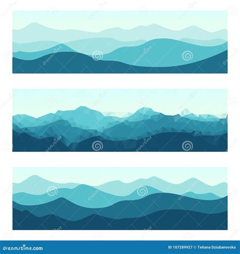 Outdoor Banners With Mountain Ridges Horizontal Nature Backgrounds Set