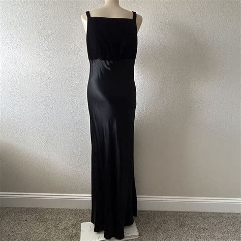 Vintage R Wear Black Satin Velvet Maxi Slip Dress 90s Y2K Whimsigoth Sz