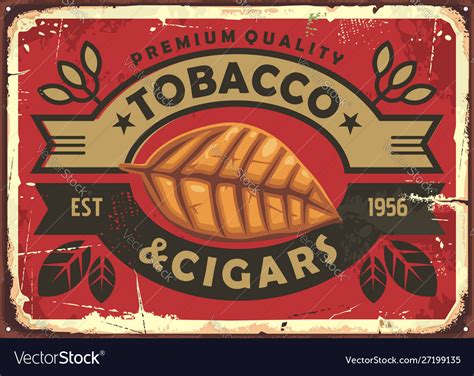 Cigars and tobacco vintage tin sign Royalty Free Vector