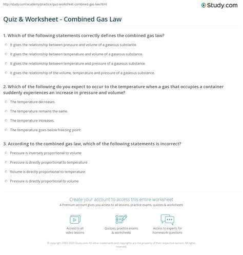 Worksheet Combined Gas Law And Ideal Gas Law