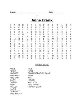 The Diary Of Anne Frank Word Search By Th Grade Antics Tpt