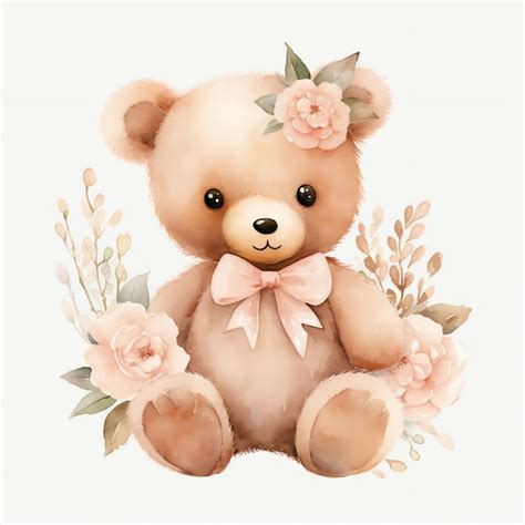 Belle Artiste Teddy Ours En Peluche Bleu Aquarelle Clipart Illustration