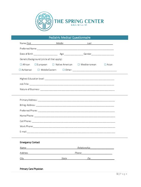 Fillable Online Pediatric Health Questionnaire Medicatrix Fax Email