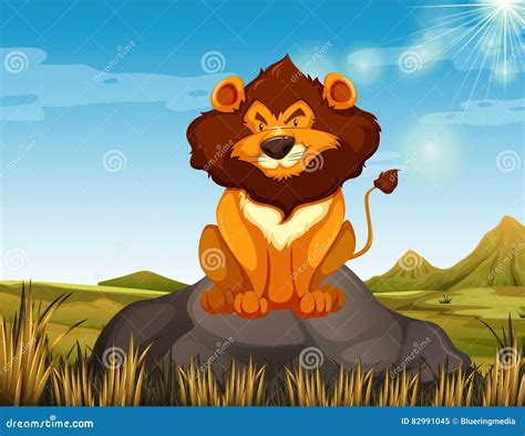 Wild Lion Sitting On The Stone Stock Vector Illustration Of Living