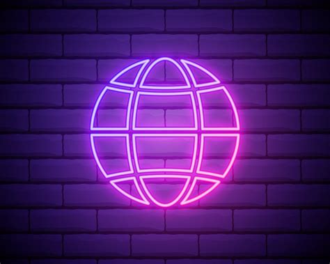 Glowing Neon Line Earth Globe Icon Isolated On Brick Wall Background