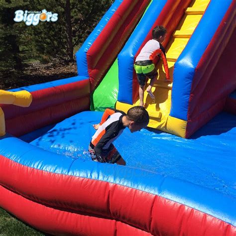 Commercial Grade Giant Inflatable Water Slide Pool With Pvc And Blowers