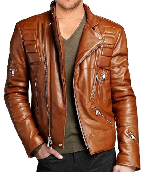 Mens Brown Padded Motorcycle Jacket Brown Leather Motorcycle Jacket