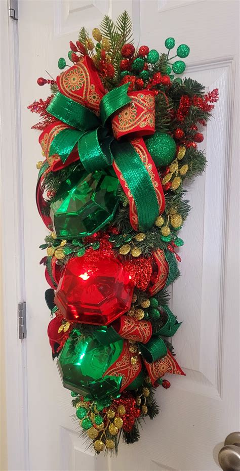 Christmas Swag For Front Door Christmas Decor Emerald Green And Red