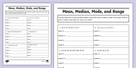 Mean Median Mode And Range Sorted Sets Sets Of 5 From 10 To Worksheets Library