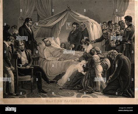 The death of Napoleon Bonaparte at St Helena in 1821. Intaglio print by ...